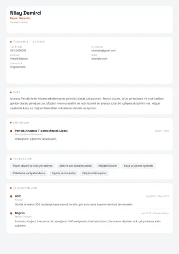 Reyon Görevlisi cv indir